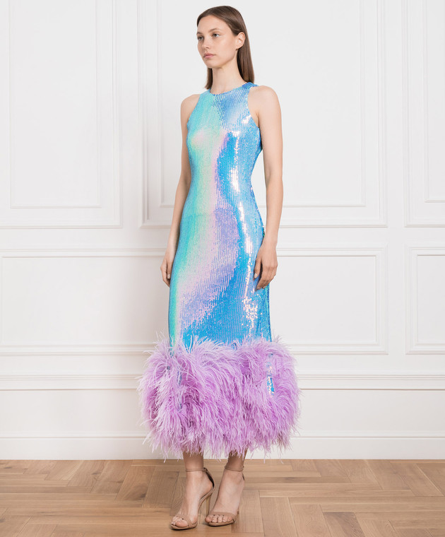 David Koma Blue dress with sequins and ostrich feathers SS23DK53D buy with Hungary delivery at Symbol