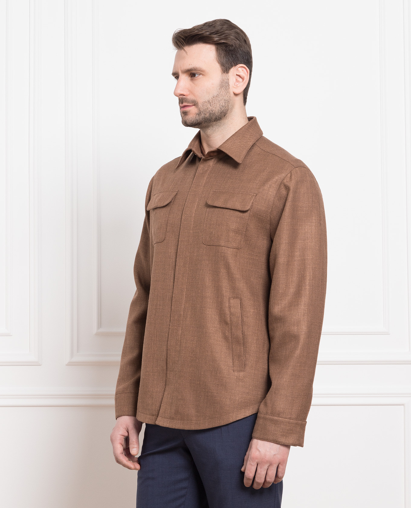 

Brown wool, silk and linen jacket Enrico Mandelli