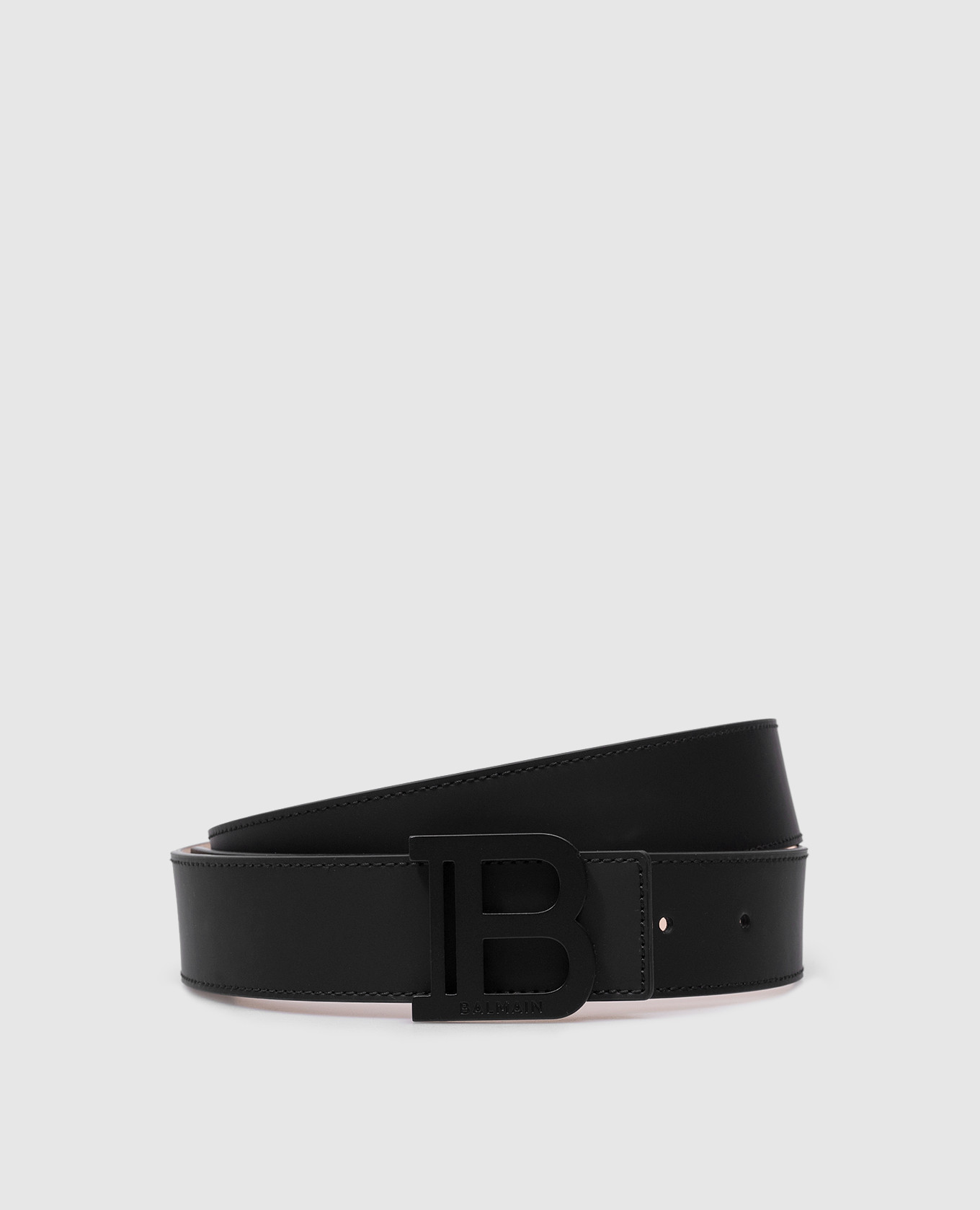 

Black leather strap with metal logo Balmain, Черный