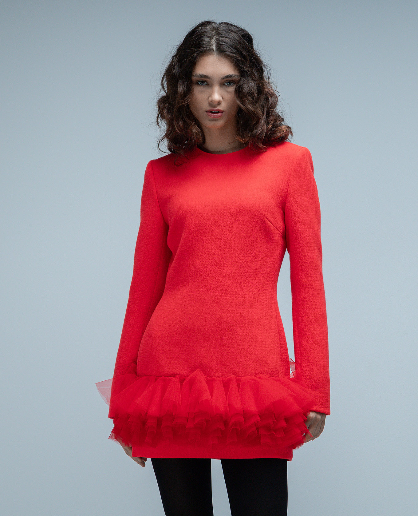 Red mini dress made of wool with frills David Koma 4