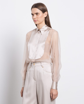 Brunello Cucinelli Beige silk blouse with monil chain MF940MK606
