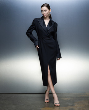 Dolce&Gabbana Black wool and silk dress with slit F6DDXTGDB0R