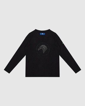 Stefano Ricci Children's black longsleeve with embroidery and crystals YNH9400711803
