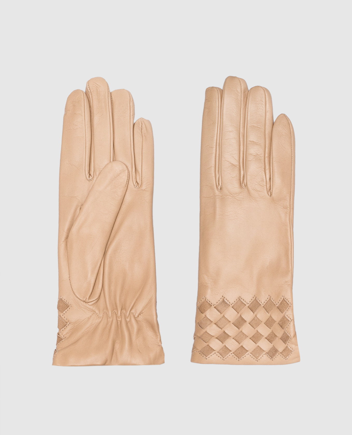 

Beige leather gloves with weaving Caridei
