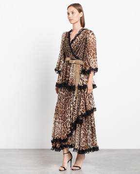 Dolce&Gabbana Brown dress in leopard print with crystals I6D33ZFS1AR
