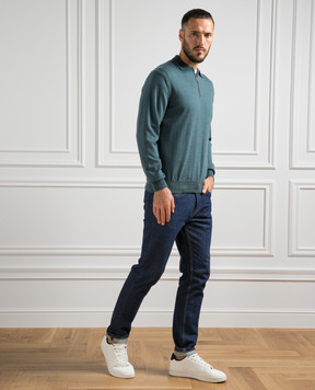 Cashmere&Whiskey Blue wool polo shirt 94394Z