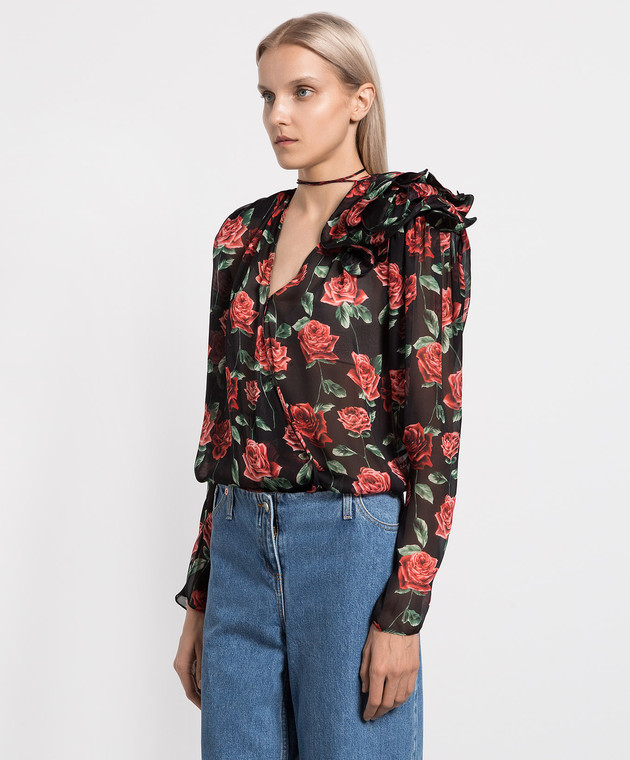 Magda Butrym - Black blouse made of scented silk in a floral print