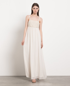 Peserico Beige maxi dress with monil chain E02431A7309