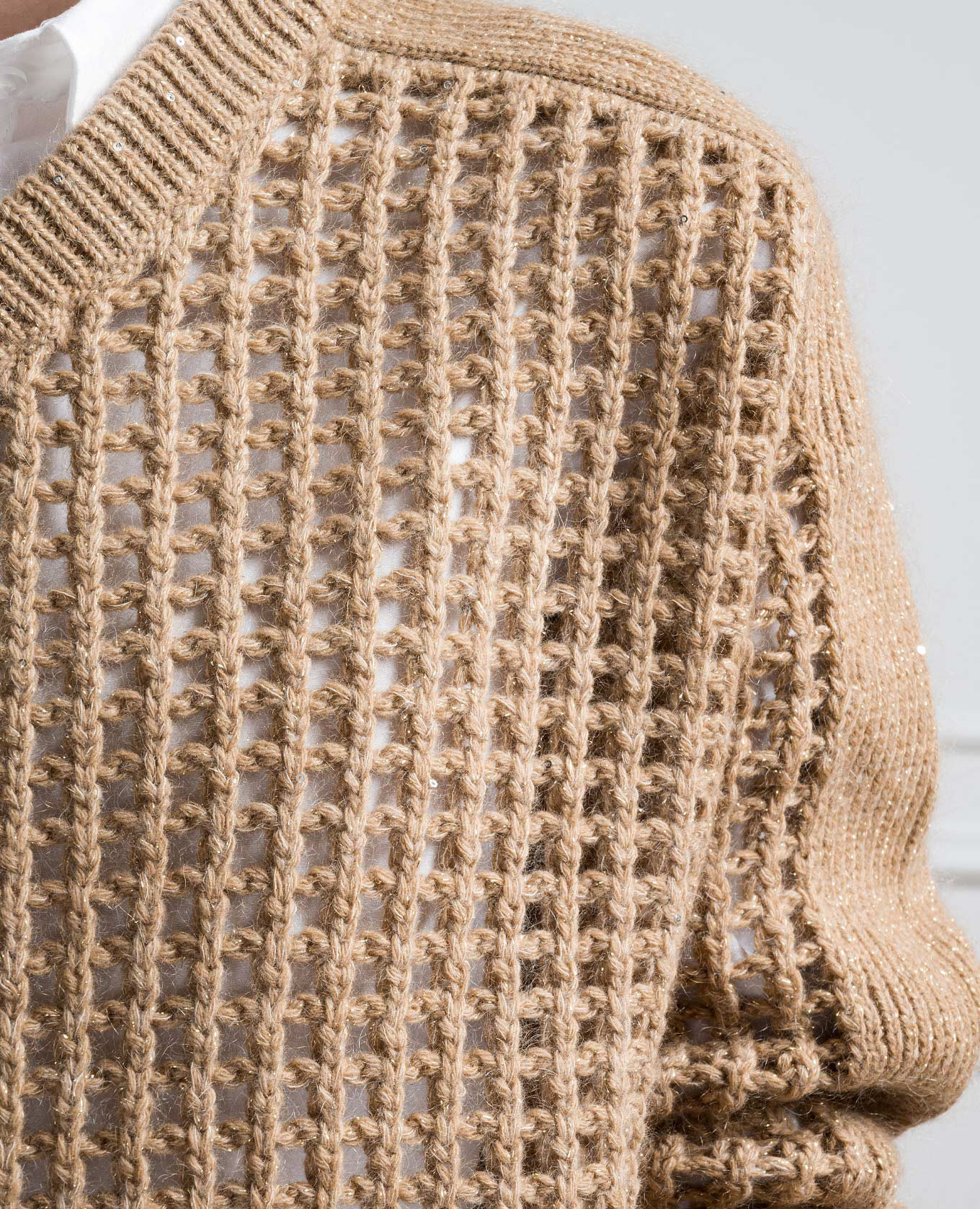 Brown openwork pullover with lurex Brunello Cucinelli 5
