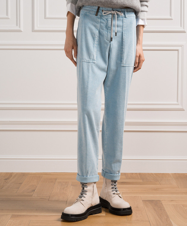 Peserico - Blue corduroy pants P04892T405752 - shop with European 