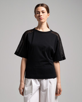 Brunello Cucinelli Black t-shirt with monil chain made of ecolathuni M0A45EI810