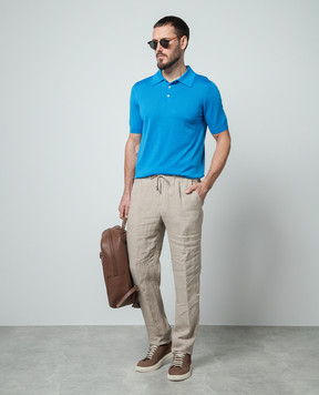 ISAIA Blue cashmere and silk polo shirt MG8024YP002