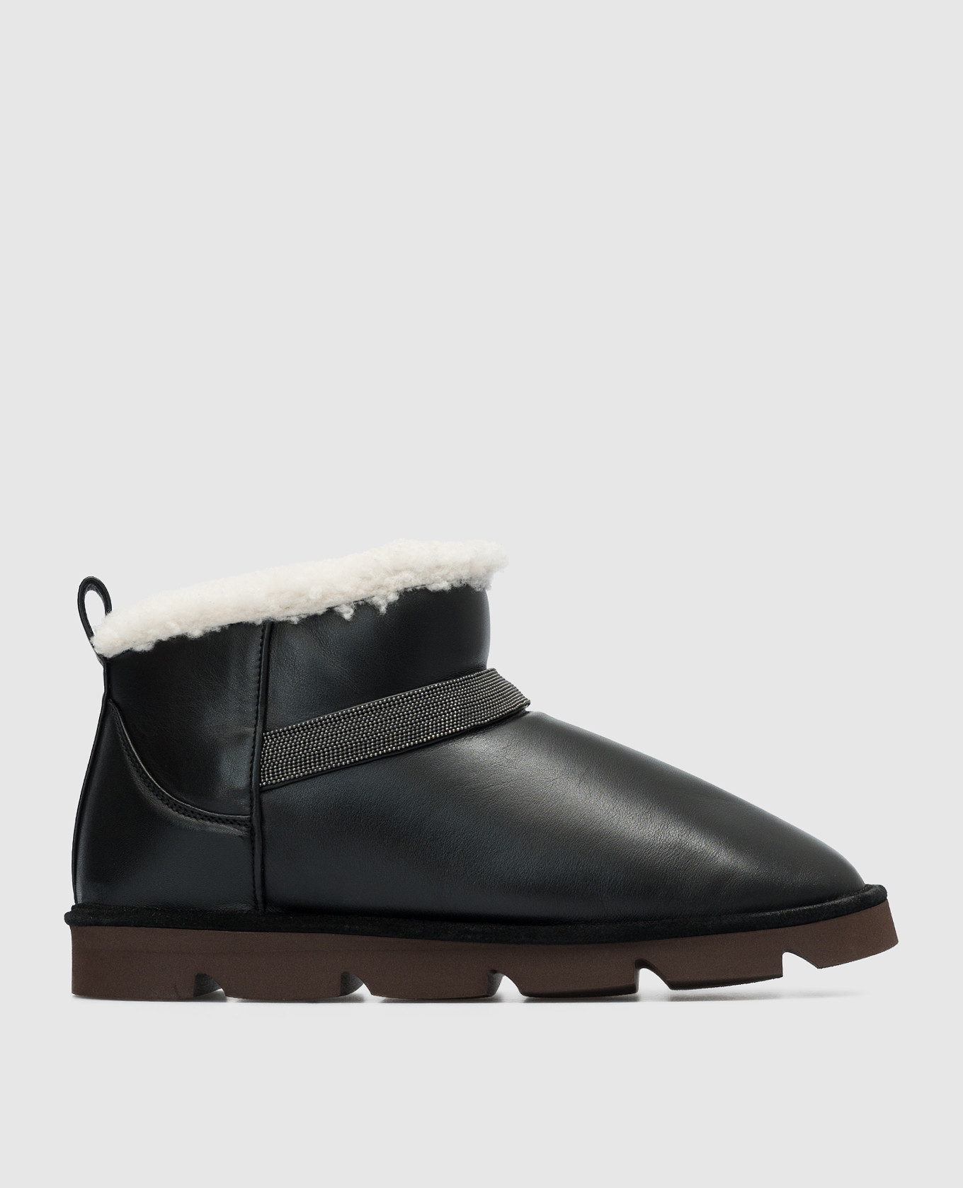 Black leather ugg boots with monil chain brunello cucinelli