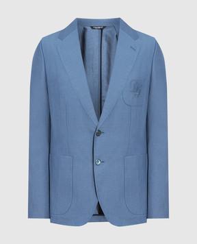 Dolce&Gabbana Blue blazer with logo embroidery G2OL6ZFU4F6
