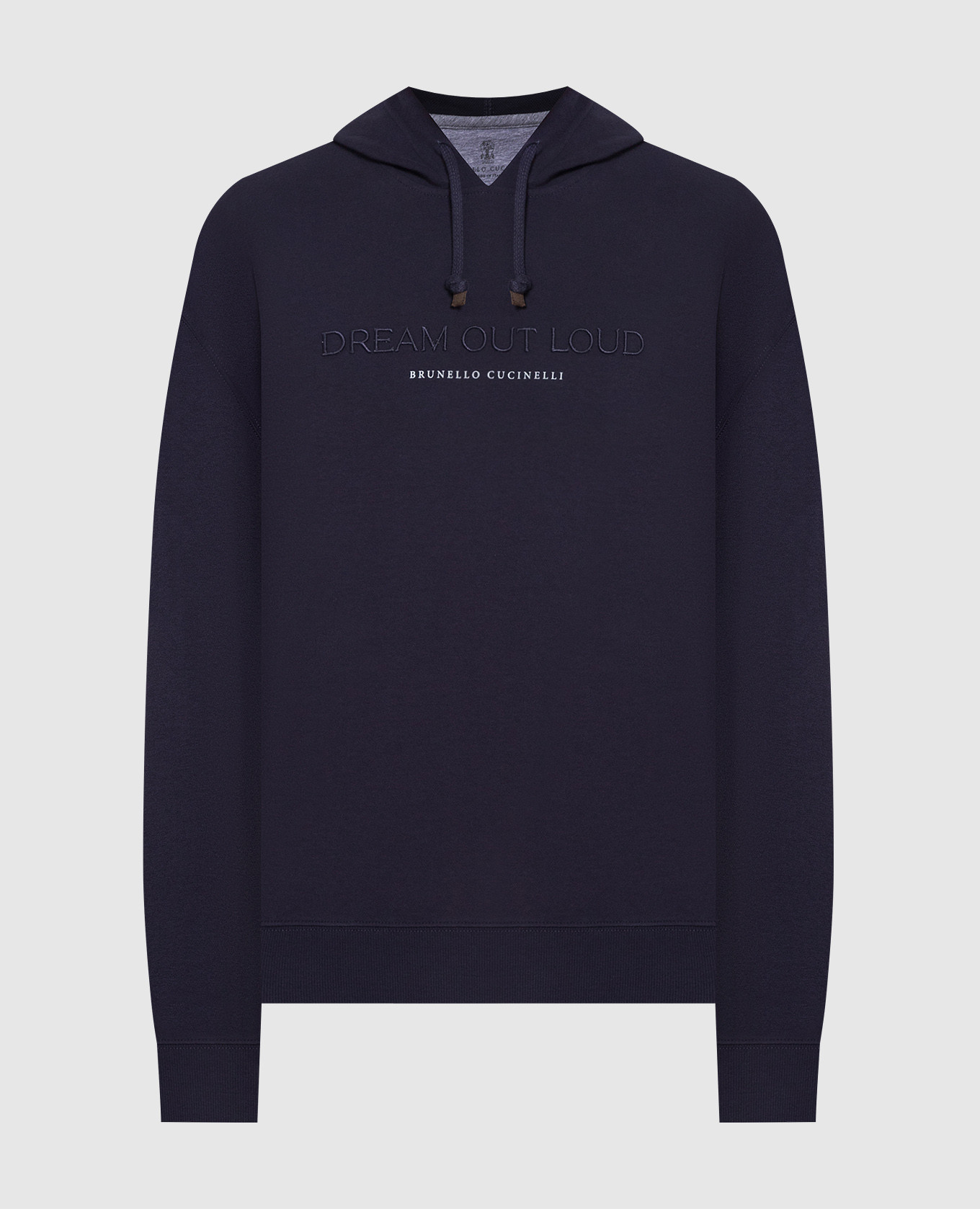 Brunello Cucinelli - Blue hoodie with Dream out loud embroidery