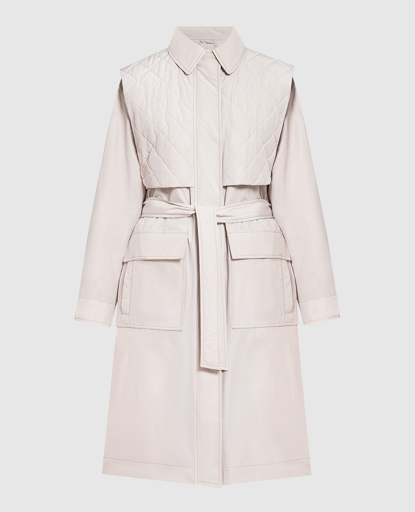 Beige trench coat with monil chain brunello cucinelli
