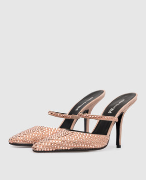 Eddy Daniele Beige suede mules with Swarovski crystals ES22988