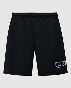 Dolce&Gabbana Black swim shorts with branded print M4F25TFUSFW