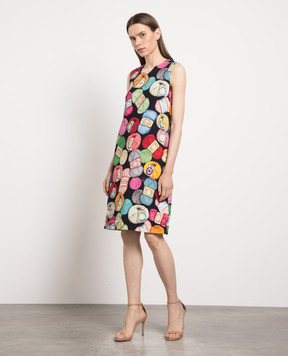 Dolce&Gabbana Black midi dress in a branded print F65H0TFSRLU