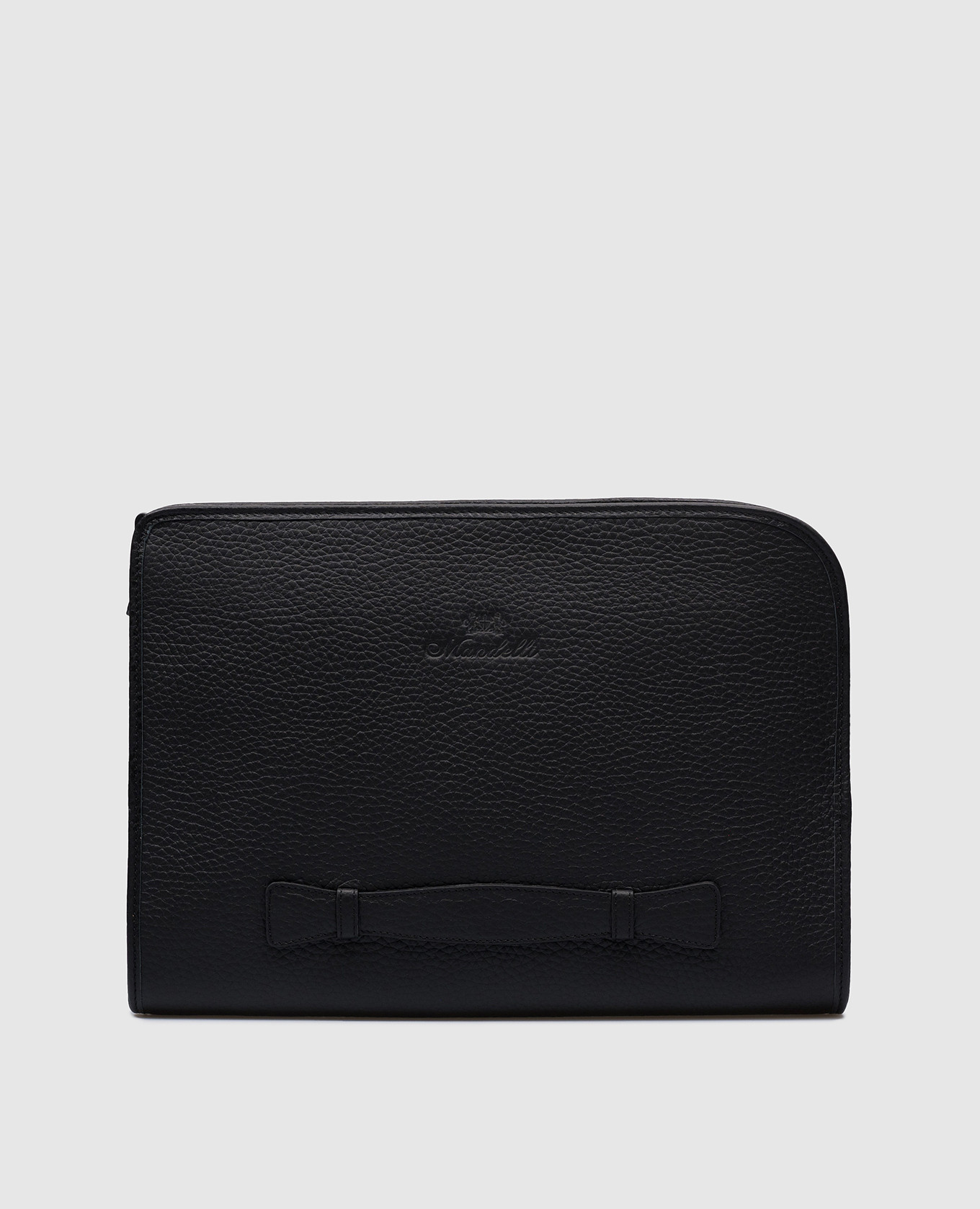 

Black leather folder for documents with embossed logo Enrico Mandelli