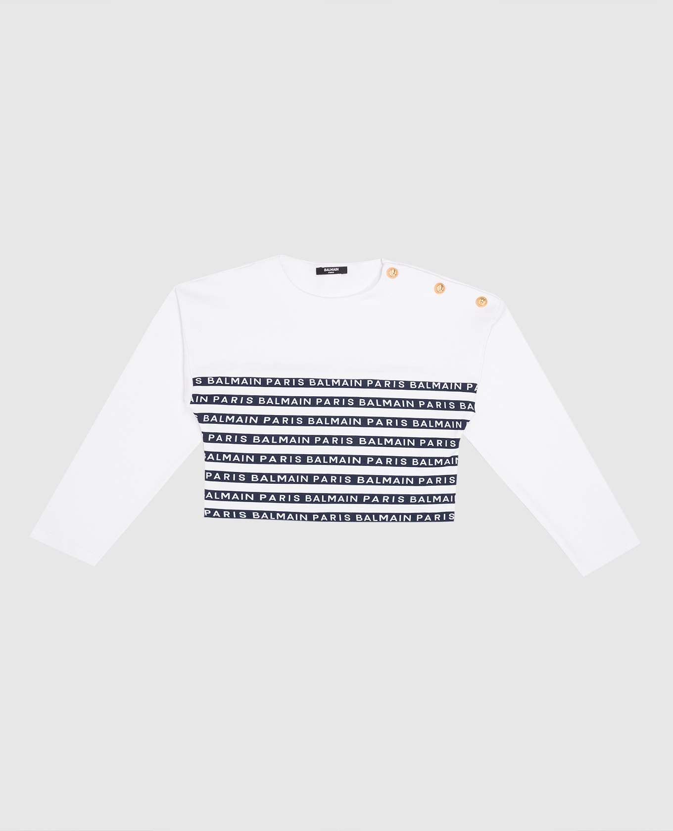 Children's white sweatshirt in a stripe with a logo balmain