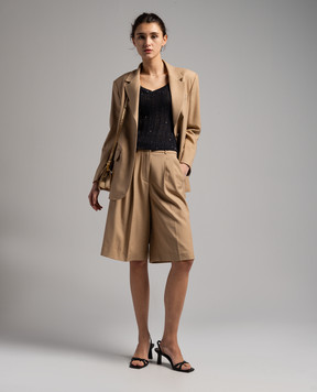 Peserico Brown Bermuda shorts with a patch P0463401958