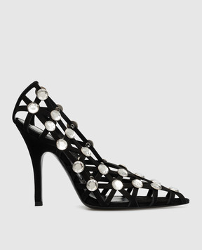 The Attico Black Grid pumps with crystals 236WS744L007R