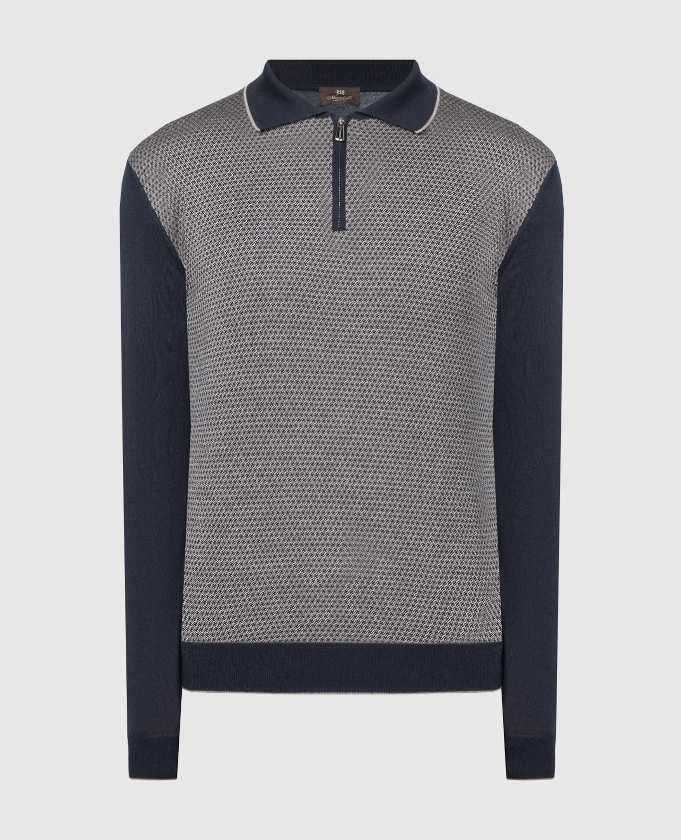 

Blue patterned cashmere and silk polo shirt Enrico Mandelli