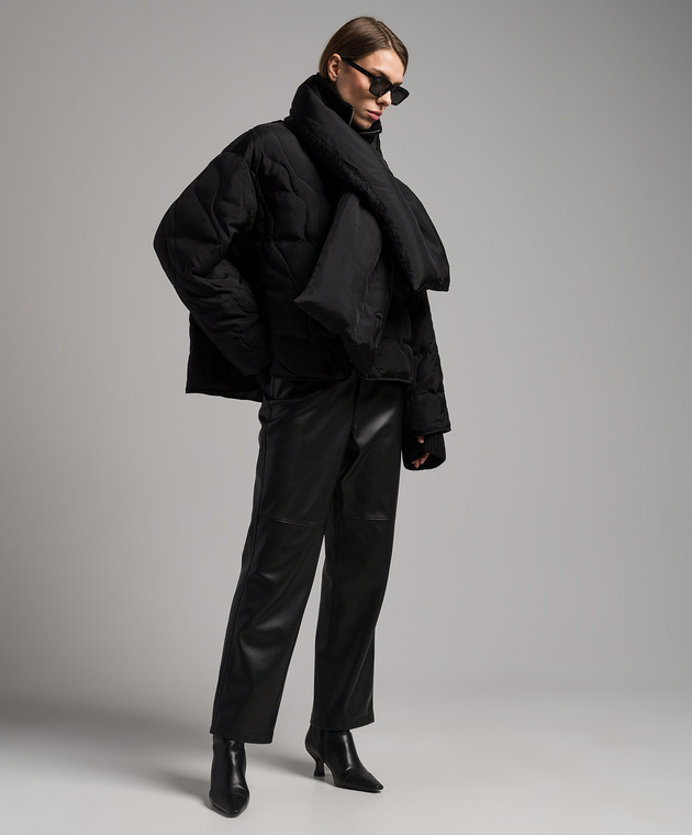 Jil Sander Black down jacket with a scarf and mittens