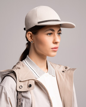 Brunello Cucinelli Beige linen cap with monil chain MCAP90078