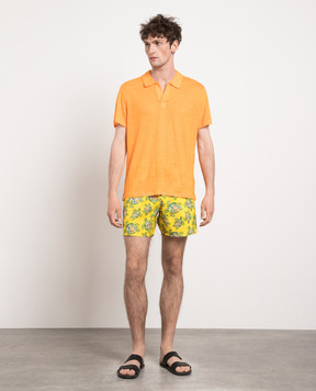 Vilebrequin Pyramid linen polo shirt in orange PYRE9O00