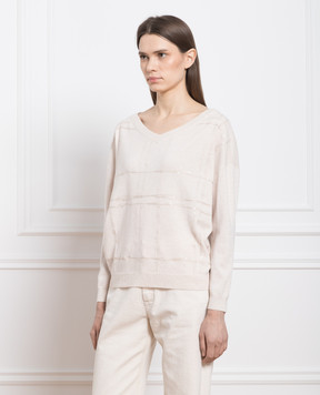 Brunello Cucinelli Beige wool, cashmere and silk pullover with sequins M16135902
