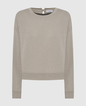 Brunello Cucinelli Gray cashmere sweater with monil chain M12189310