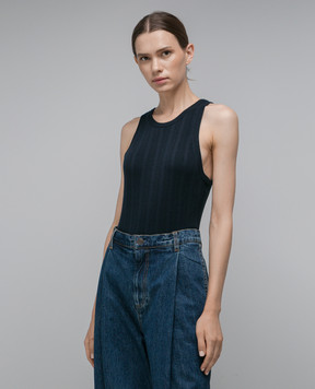 CO Blue ribbed silk top 7353TSY