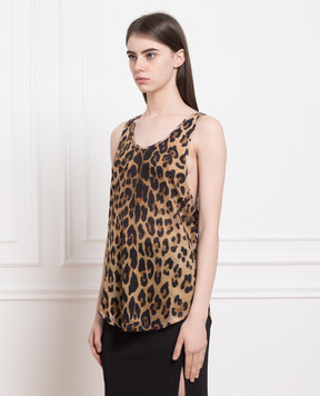 Balmain Brown linen top in leopard print AF1AG016JF21