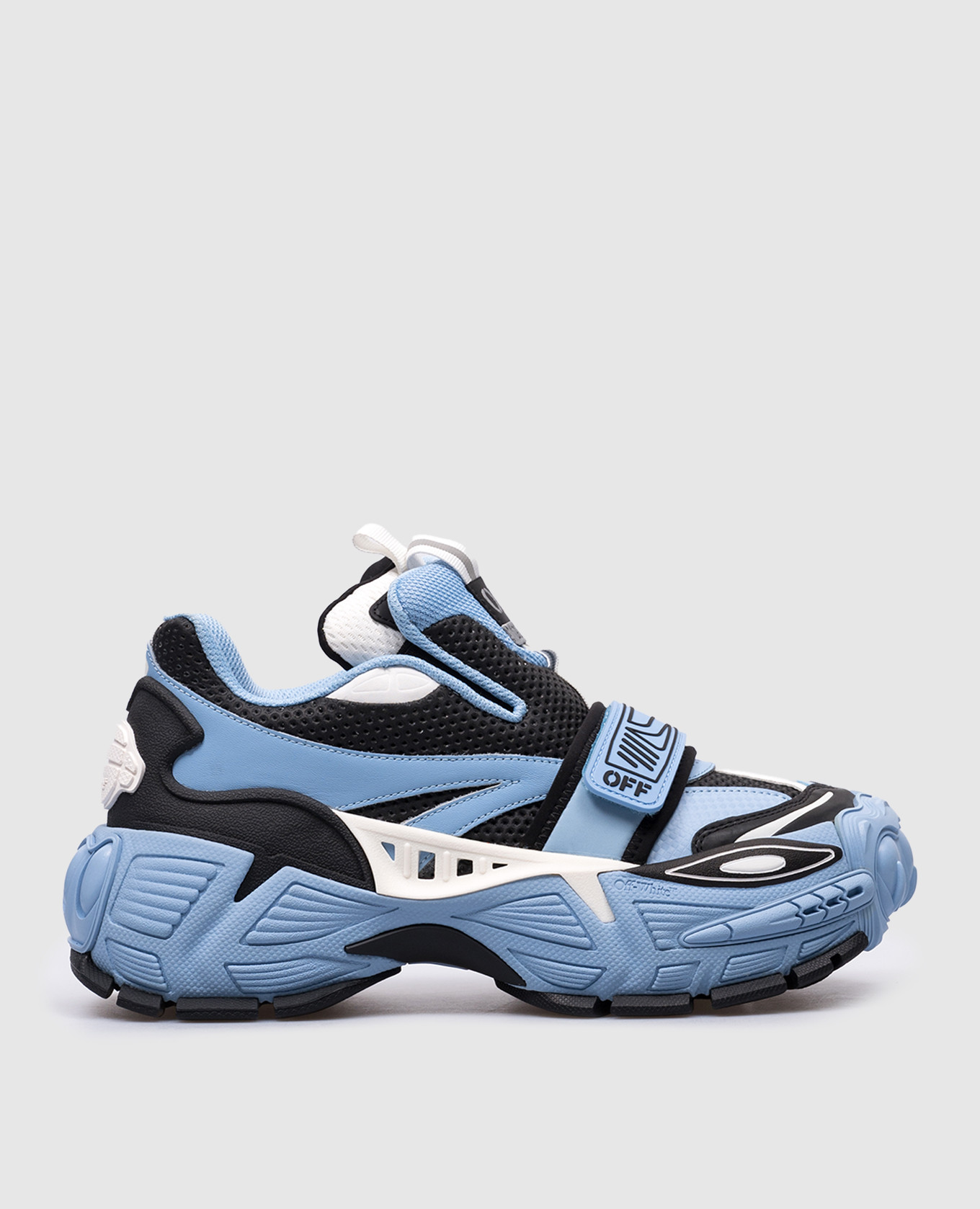 Blue combination glove slip on sneakers with a textured logo off-white