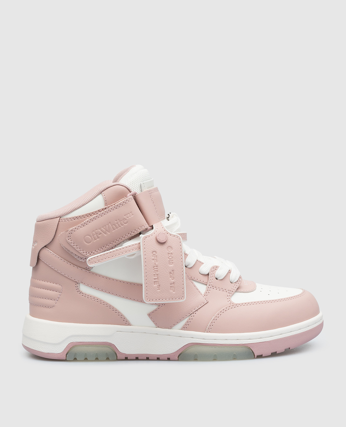 Out of office pink leather high top with off-white