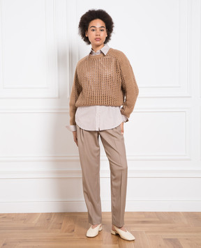 Brunello Cucinelli Brown striped shirt with monil chain MP766ML226