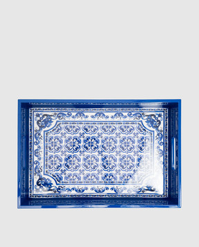 Dolce&Gabbana Blue wooden tray with a geometric print TC0107TCAIL