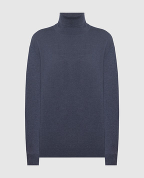Brunello Cucinelli Blue cashmere turtleneck with monil chain M12150103P