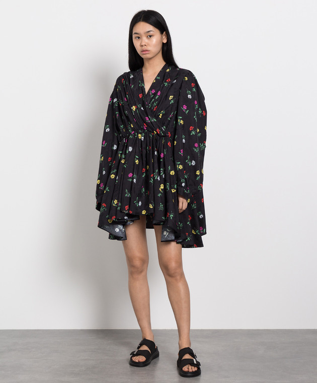 balenciaga floral mini dress Authentic Balenciaga Floral Short Sleeve One Piece Dress 38 Black x Gray