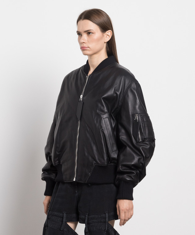 The Attico - Anja black leather bomber jacket 231WCB04L054