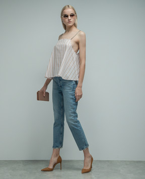 Dondup Pink striped top with a chain DC298EF0135DXXX