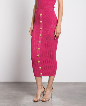Balmain Pink midi skirt with branded studs AF0LD043KE18