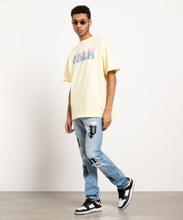 Palm Angels Tシャツ Logo Flames Vint PMAA072S23JER006-0137 Palm Angels Tシャツ Logo Flames Vint PMAA072S23JER006-0137