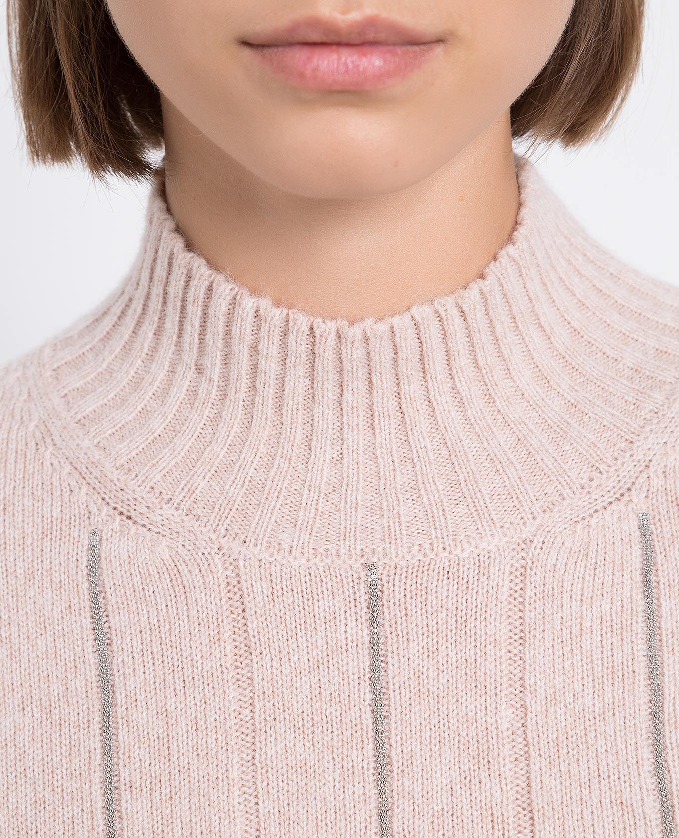 Beige wool, silk and cashmere turtleneck with monil chain Peserico 5