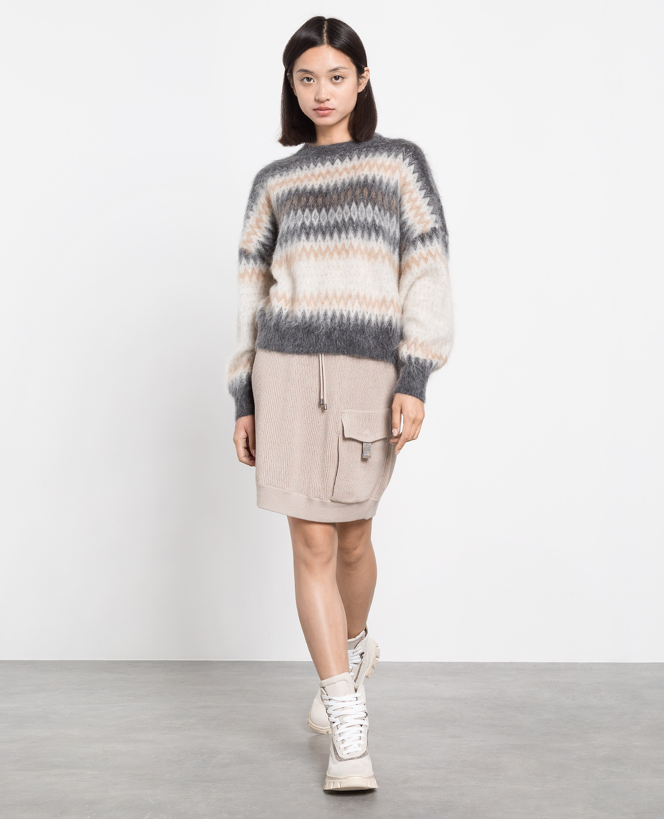 Light beige eco-brass ribbed skirt Brunello Cucinelli 2