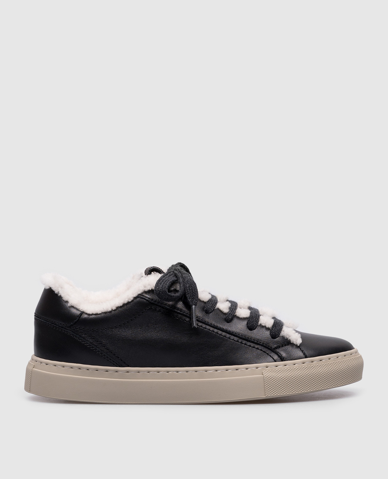 Black leather sneakers with monil chain brunello cucinelli