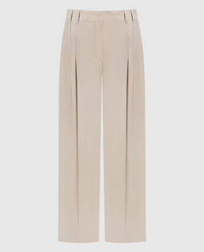Brunello Cucinelli Beige wool trousers with a monil chain MP549P8362