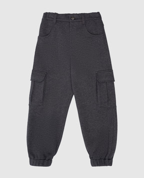 Brunello Cucinelli Children's gray cargo pants with ecolatun monil chain BD991P097B